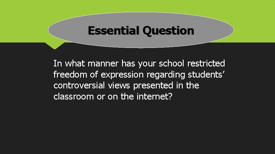 Essential Question In what manner has your school restricted freedom of expression regarding students’