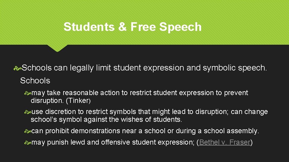 Students & Free Speech Schools can legally limit student expression and symbolic speech. Schools
