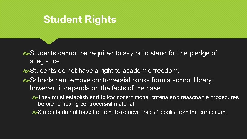 Student Rights Students cannot be required to say or to stand for the pledge