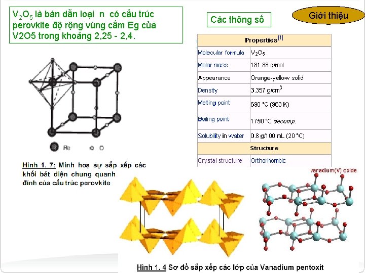 V 2 O 5 là bán dẫn loại n có cấu trúc perovkite độ