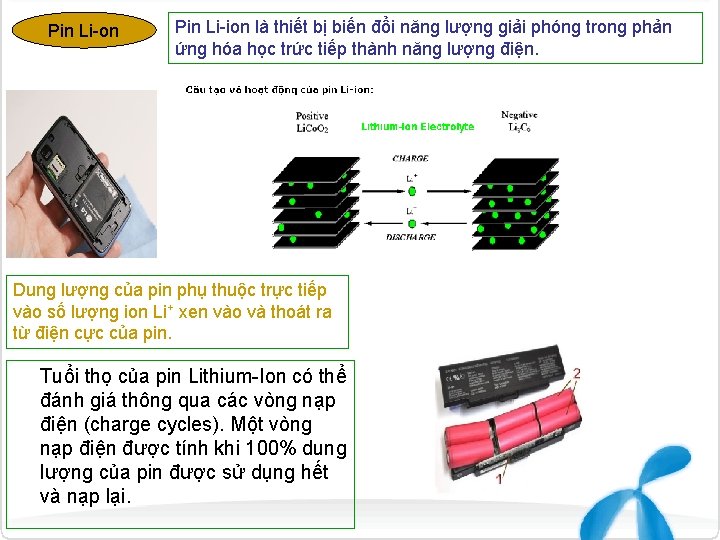 Pin Li-on Pin Li-ion là thiết bị biến đổi năng lượng giải phóng trong