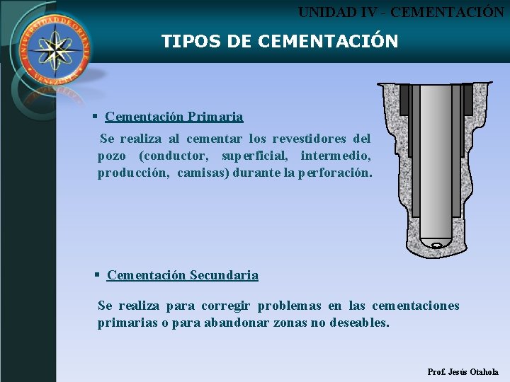 UNIDAD IV - CEMENTACIÓN TIPOS DE CEMENTACIÓN § Cementación Primaria Se realiza al cementar