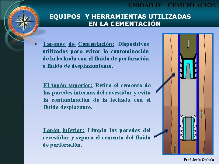 UNIDAD IV - CEMENTACIÓN EQUIPOS Y HERRAMIENTAS UTILIZADAS EN LA CEMENTACIÓN § Tapones de