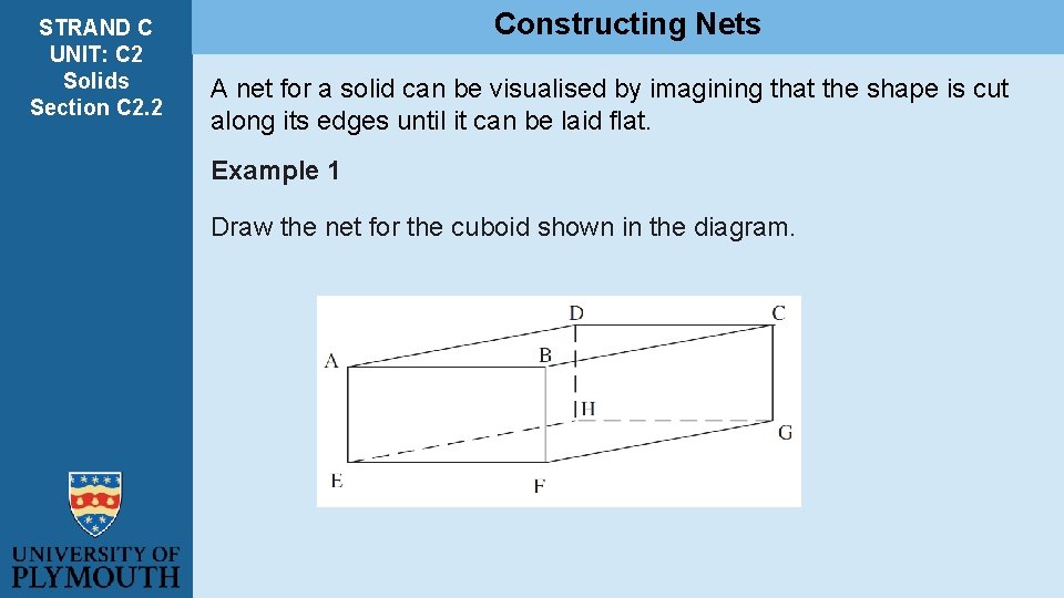 STRAND C UNIT: C 2 Solids Section C 2. 2 Constructing Nets A net