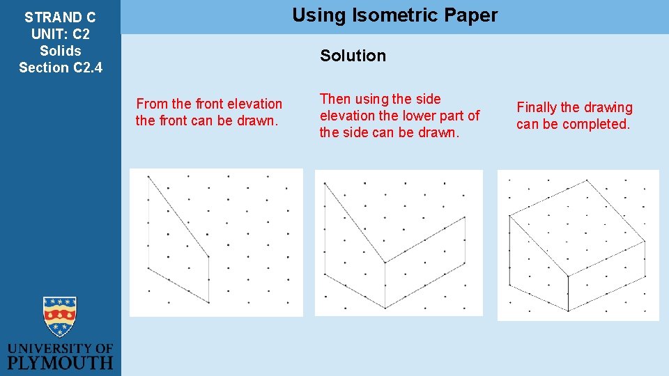 Using Isometric Paper STRAND C UNIT: C 2 Solids Section C 2. 4 Solution