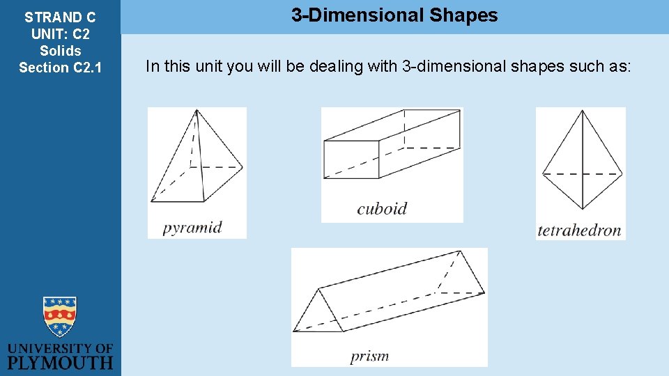 STRAND C UNIT: C 2 Solids Section C 2. 1 3 -Dimensional Shapes In