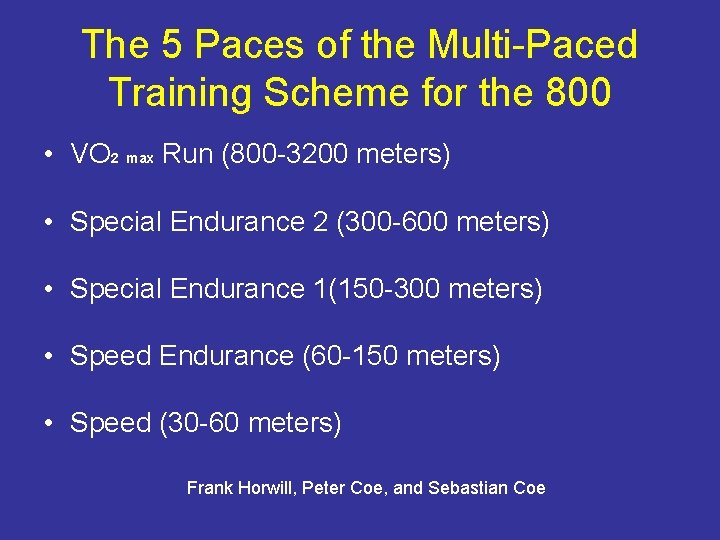 The 5 Paces of the Multi-Paced Training Scheme for the 800 • VO 2