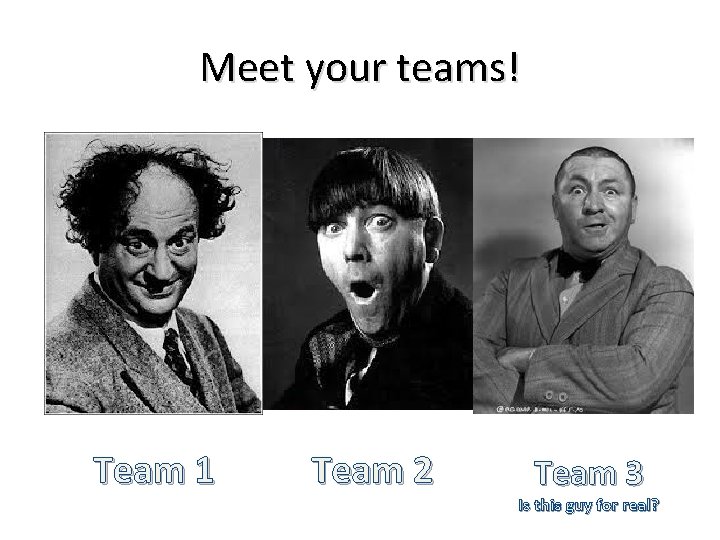 Meet your teams! Team 1 Team 2 Team 3 Is this guy for real?