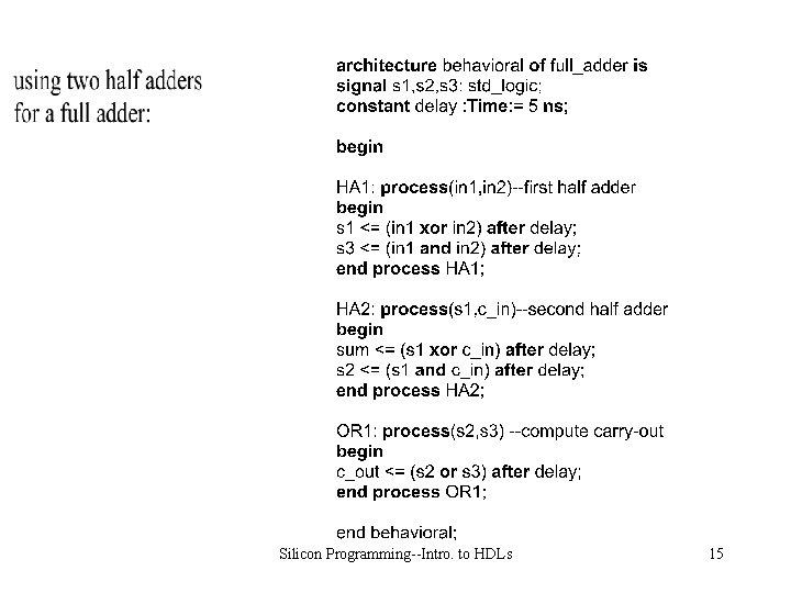 Silicon Programming--Intro. to HDLs 15 