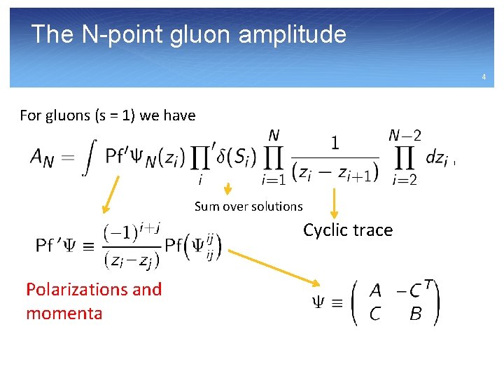 The N-point gluon amplitude 4 For gluons (s = 1) we have Sum over