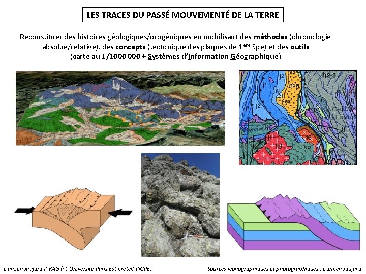 LES TRACES DU PASSÉ MOUVEMENTÉ DE LA TERRE Reconstituer des histoires géologiques/orogéniques en mobilisant