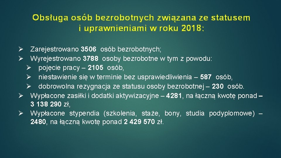 Obsługa osób bezrobotnych związana ze statusem i uprawnieniami w roku 2018: Zarejestrowano 3506 osób