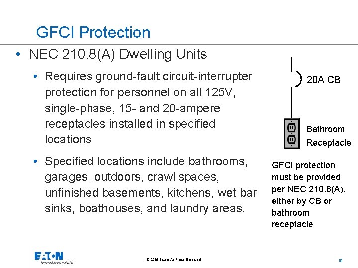 GFCI Protection • NEC 210. 8(A) Dwelling Units • Requires ground-fault circuit-interrupter protection for