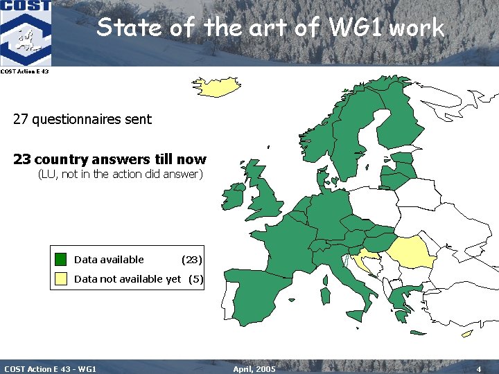 State of the art of WG 1 work COST Action E 43 27 questionnaires