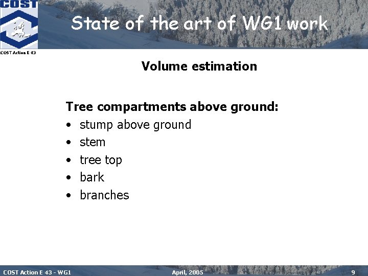 State of the art of WG 1 work COST Action E 43 Volume estimation