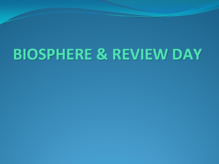 BIOSPHERE & REVIEW DAY 