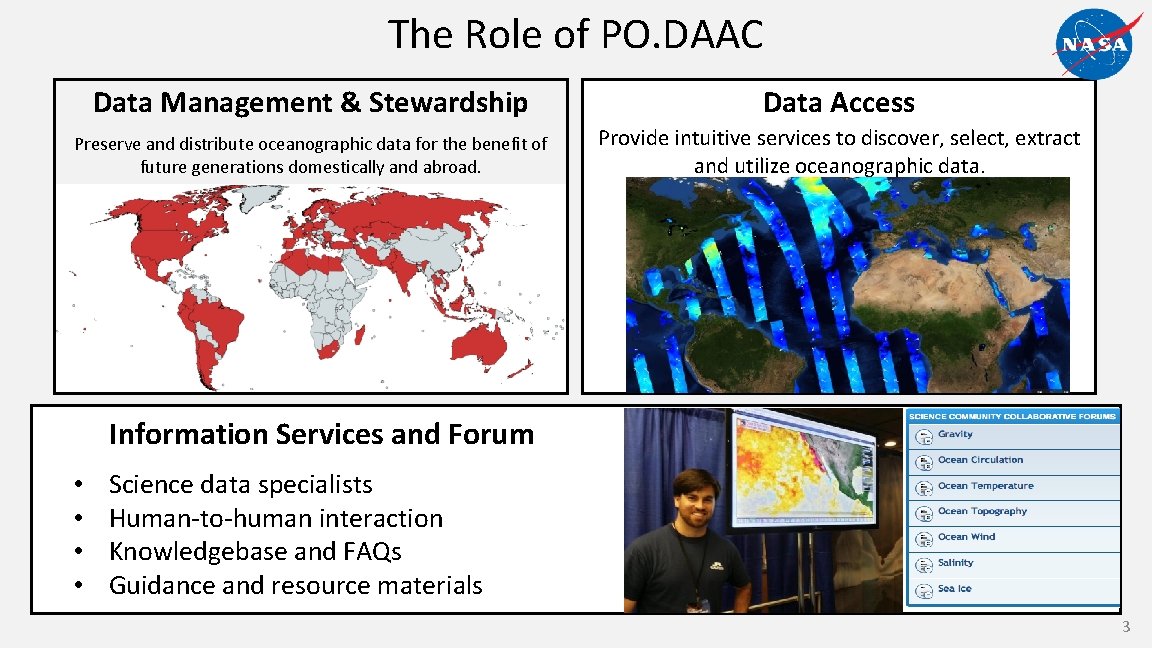 The Role of PO. DAAC Data Management & Stewardship Data Access Preserve and distribute