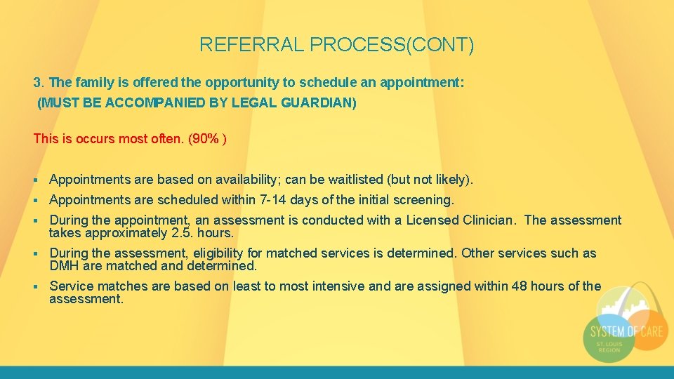 REFERRAL PROCESS(CONT) 3. The family is offered the opportunity to schedule an appointment: (MUST
