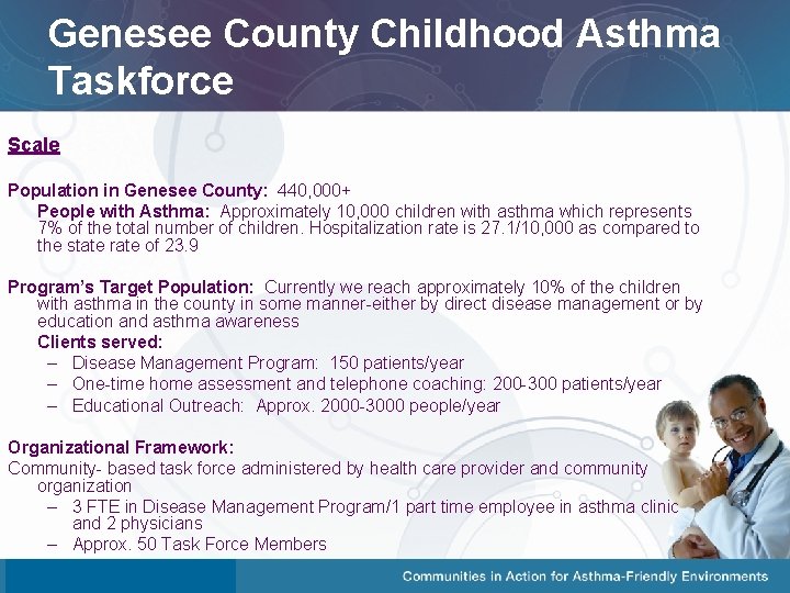 Genesee County Childhood Asthma Taskforce Scale Population in Genesee County: 440, 000+ People with