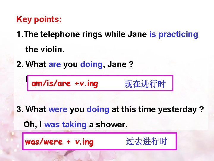 Key points: 1. The telephone rings while Jane is practicing the violin. 2. What