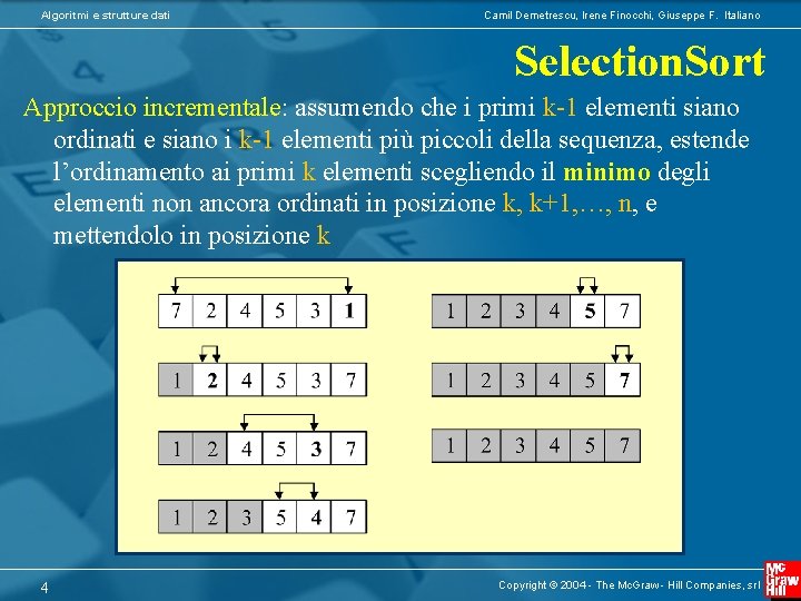 Algoritmi e strutture dati Camil Demetrescu, Irene Finocchi, Giuseppe F. Italiano Selection. Sort Approccio