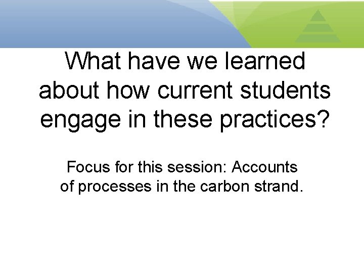 What have we learned about how current students engage in these practices? Focus for