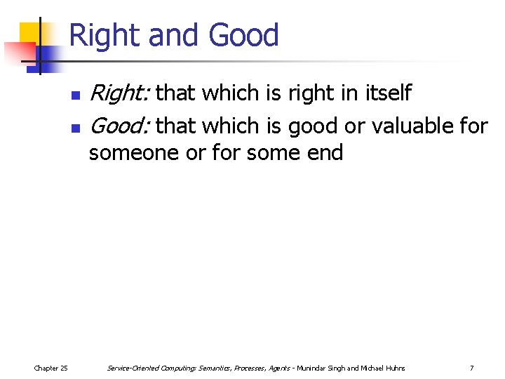 Right and Good n n Right: that which is right in itself Good: that