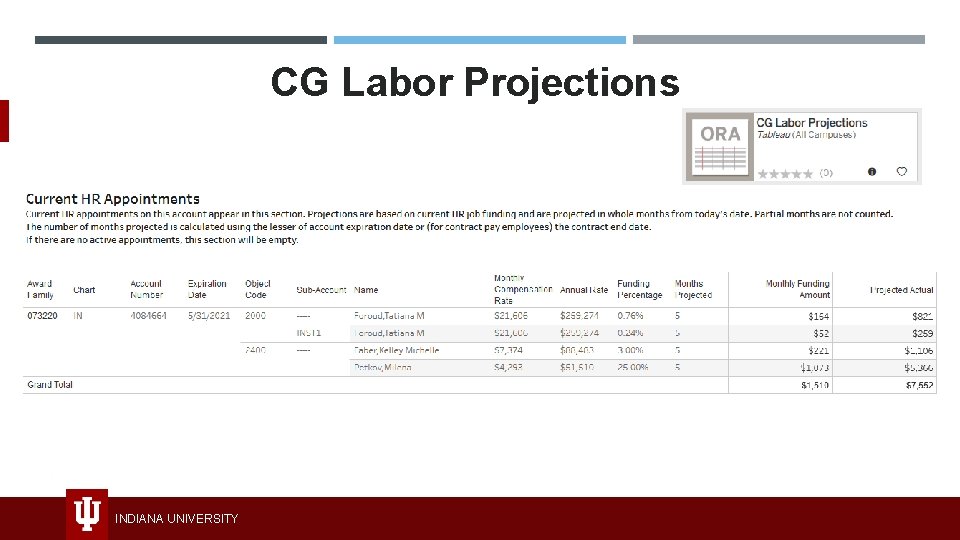 CG Labor Projections INDIANA UNIVERSITY 