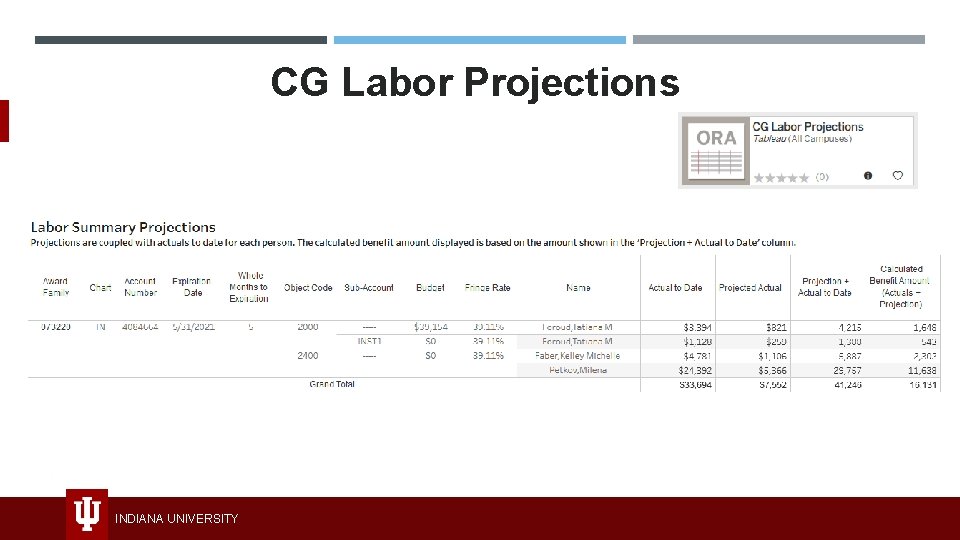 CG Labor Projections INDIANA UNIVERSITY 