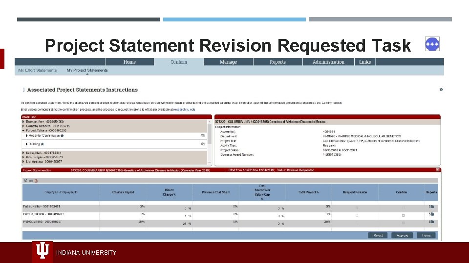 Project Statement Revision Requested Task INDIANA UNIVERSITY 