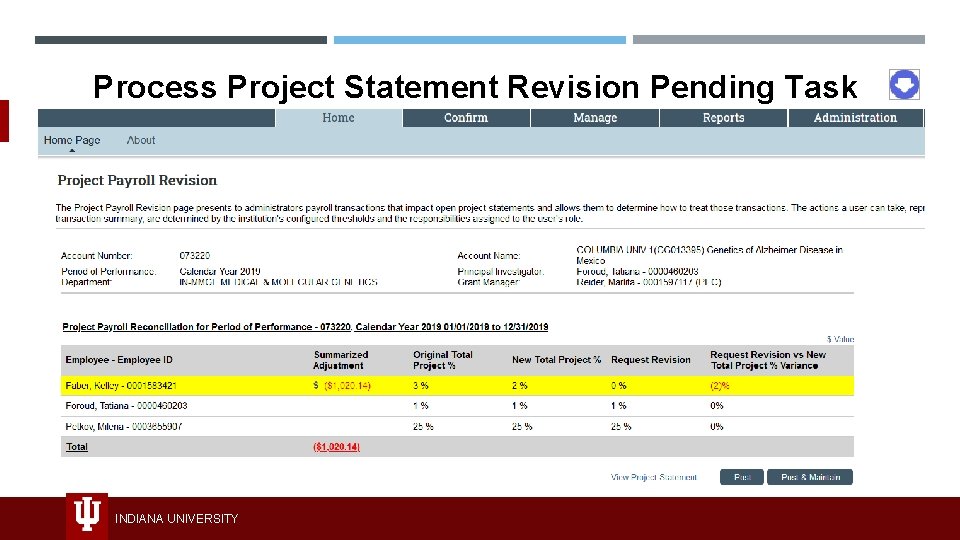 Process Project Statement Revision Pending Task INDIANA UNIVERSITY 