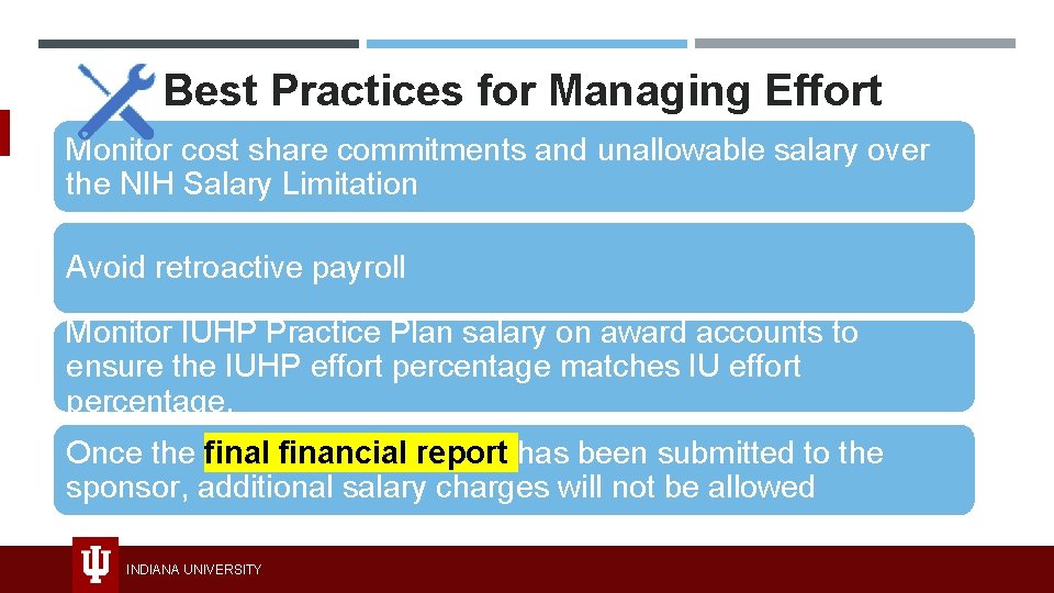 Best Practices for Managing Effort Monitor cost share commitments and unallowable salary over the