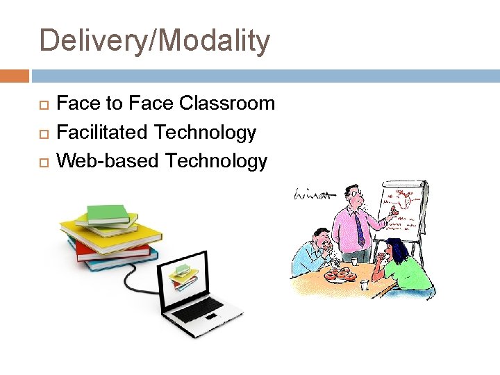 Delivery/Modality Face to Face Classroom Facilitated Technology Web-based Technology 