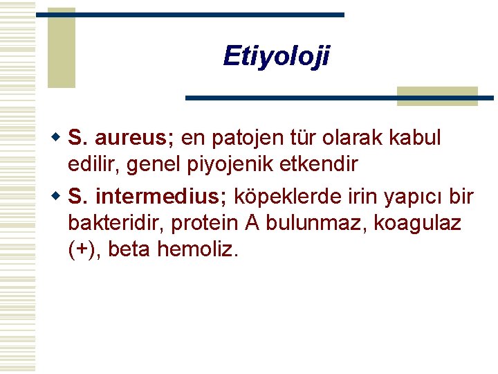 Etiyoloji w S. aureus; en patojen tür olarak kabul edilir, genel piyojenik etkendir w