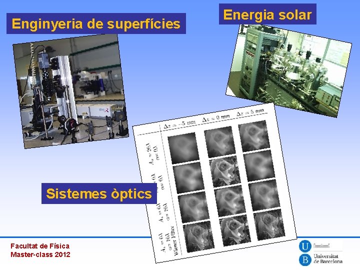 Enginyeria de superfícies Sistemes òptics Facultat de Física Master-class 2012 Energia solar 