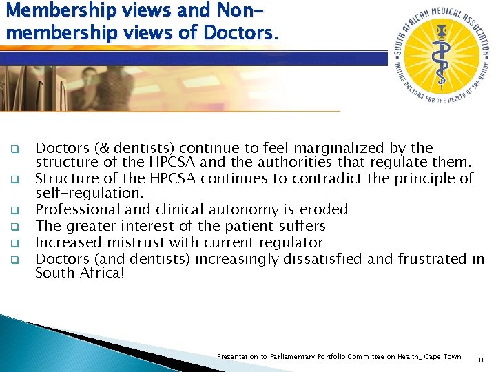 Membership views and Nonmembership views of Doctors. q q q Doctors (& dentists) continue Membership views and Nonmembership views of Doctors. q q q Doctors (& dentists) continue