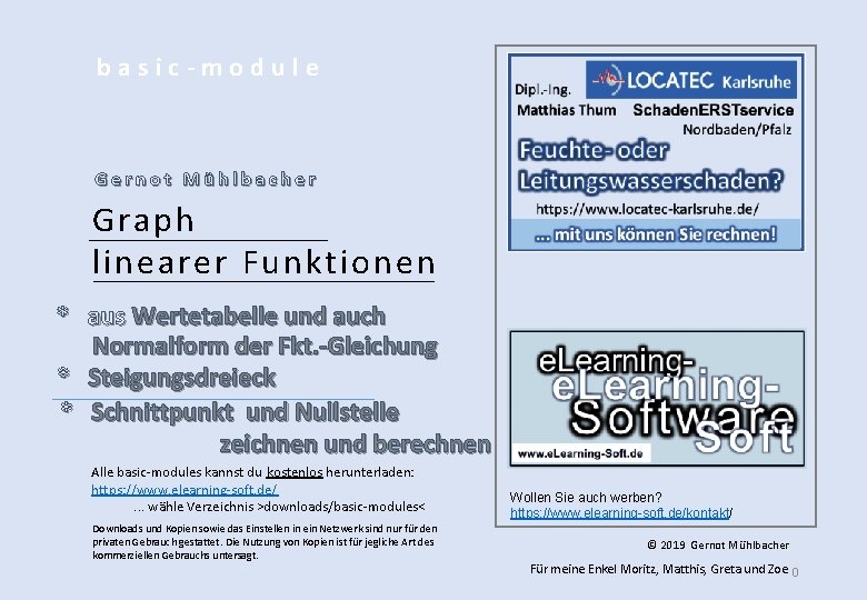 basic-module Gernot Mühlbacher Graph linearer Funktionen * aus Wertetabelle und auch Normalform der Fkt.