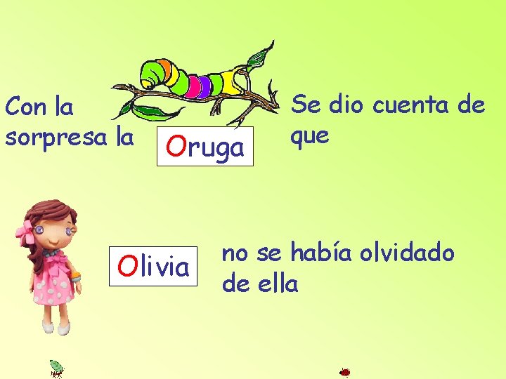 Con la sorpresa la Oruga Olivia Se dio cuenta de que no se había