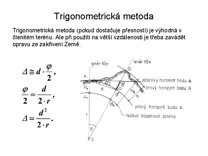 Trigonometrická metoda (pokud dostačuje přesností) je výhodná v členitém terénu. Ale při použití na