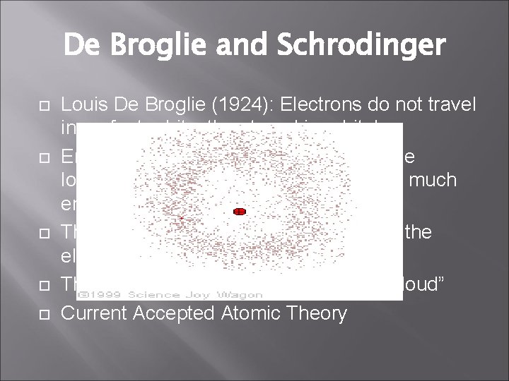 De Broglie and Schrodinger Louis De Broglie (1924): Electrons do not travel in perfect