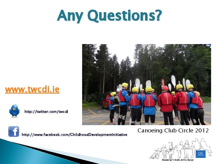 Any Questions? www. twcdi. ie http: //twitter. com/twcdi http: //www. facebook. com/Childhood. Development. Initiative