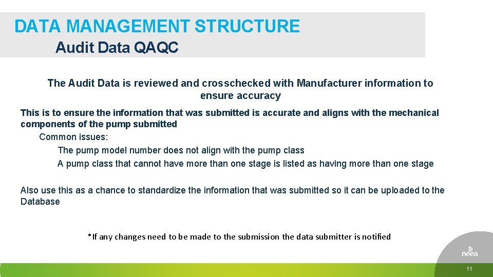 DATA MANAGEMENT STRUCTURE Audit Data QAQC The Audit Data is reviewed and crosschecked with