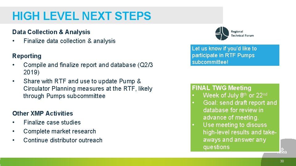 HIGH LEVEL NEXT STEPS Data Collection & Analysis • Finalize data collection & analysis