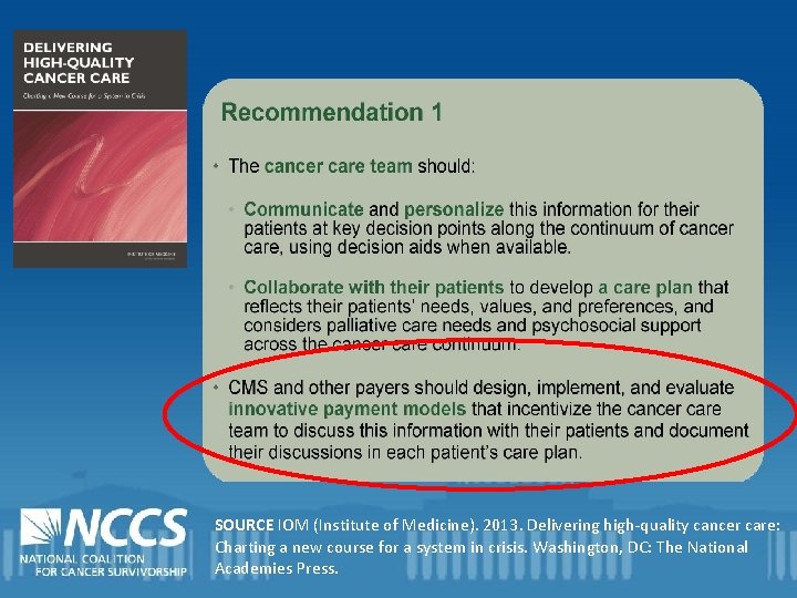 SOURCE IOM (Institute of Medicine). 2013. Delivering high-quality cancer care: Charting a new course