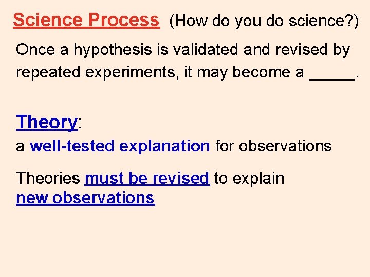 Science Process (How do you do science? ) Once a hypothesis is validated and