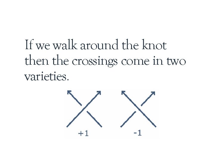 If we walk around the knot then the crossings come in two varieties. 