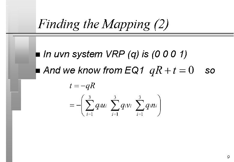 Finding the Mapping (2) n In uvn system VRP (q) is (0 0 0