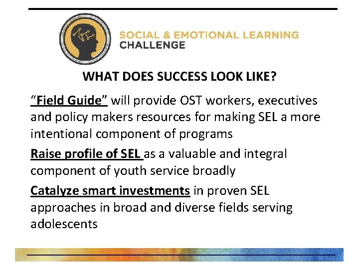 WHAT DOES SUCCESS LOOK LIKE? “Field Guide” will provide OST workers, executives and policy