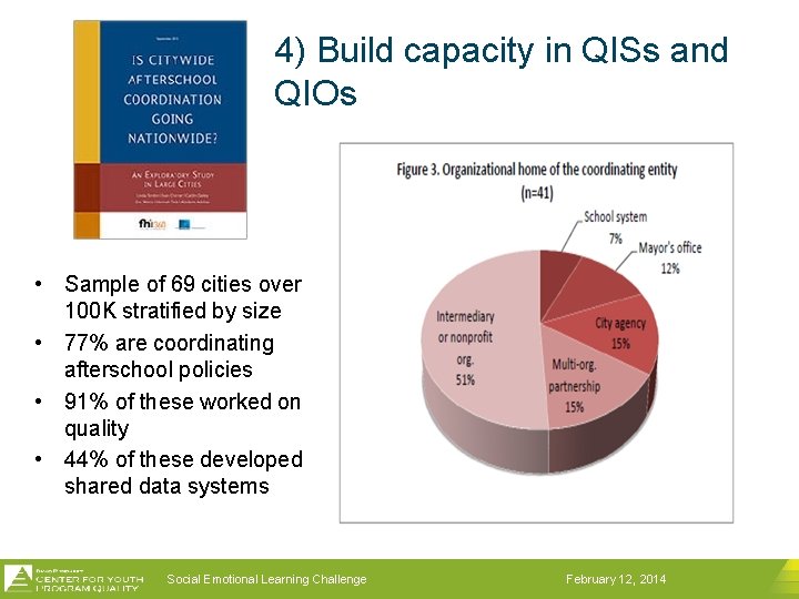 4) Build capacity in QISs and QIOs • Sample of 69 cities over 100