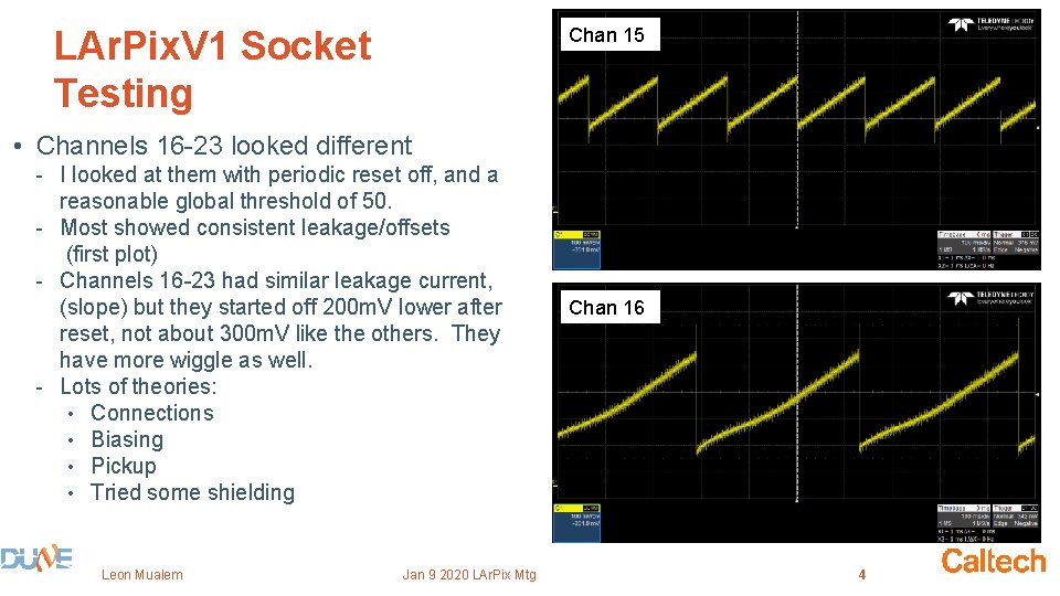 LAr. Pix. V 1 Socket Testing Chan 15 • Channels 16 -23 looked different